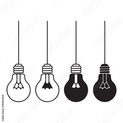 Light bulb icon set different styles outline and solid creativity idea illustration