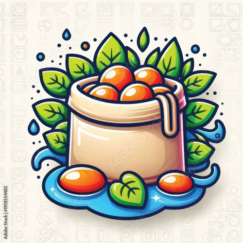 Cartoon Pickled Tomatoes in a Jar.