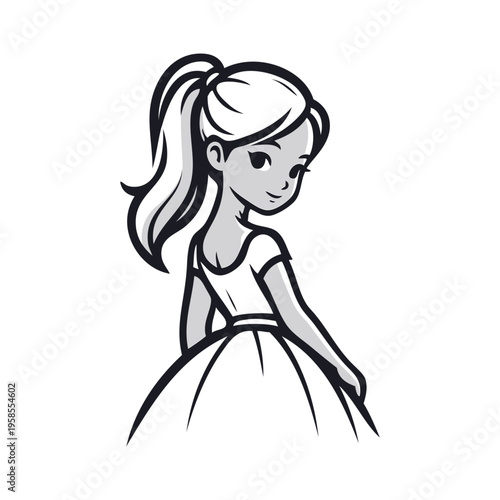 Logotipo de boutique de moda. Dibujo sencillo con líneas de una chica de espaldas con un vestido