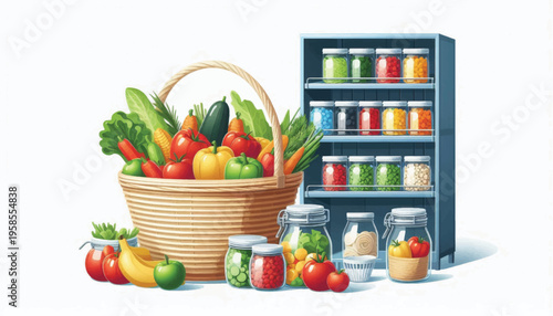 Fresh Vegetables and Fruits in Basket.