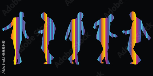 Dancing Man Silhouettes Abstract Motion Illustration with Neon Gradient. 