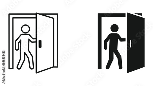 Man Opens Door Entering Exit Symbol Commercial