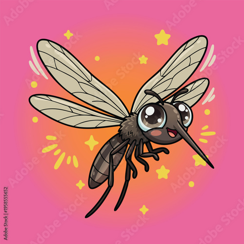 Cute Cartoon Mosquito Flying Illustration