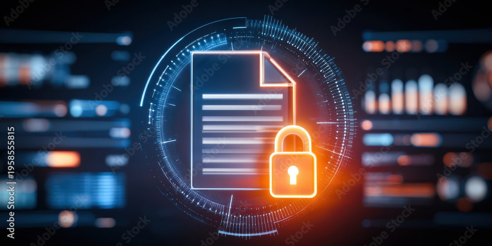 Obraz premium Document digital secure file with padlock glowing in futuristic data interface