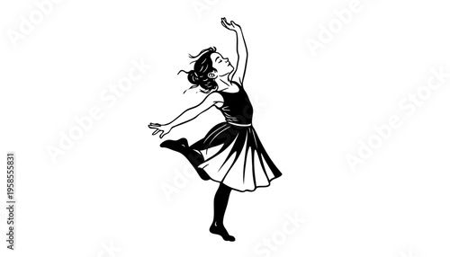 A beautiful ballerina silhouette illustration in a dynamic dance pose