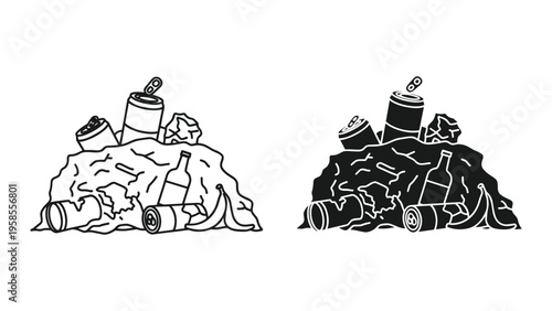 Trash Pile Icons Waste Disposal Recycling Concept