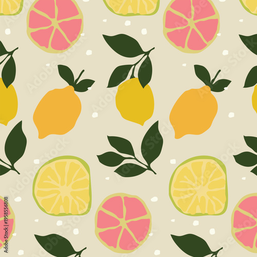Italian lemon wedding invitation vector set with green  ceramic tile pattern and watercolor lemons.