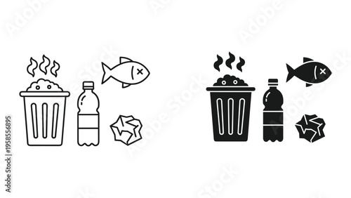 Pollution Trash Fish Icons Environment