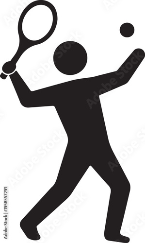 Tennis Player Silhouette Vector Athlete Icon Serving Ball