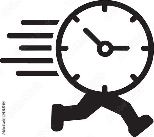 Fast Running Clock Silhouette Vector Time Management Icon