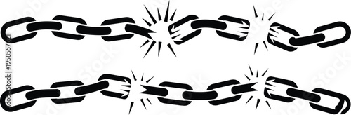 Broken chain disconnect icon set, link disruption symbol