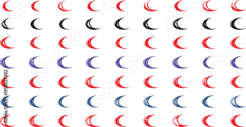 Cosmic Array: A striking array of crescent moon shapes in a vibrant spectrum of colors, set against an airy backdrop, creating a visual symphony of celestial forms.