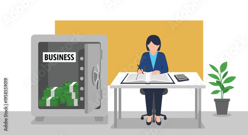 Flat minimalist illustration of business owner cash reserve planning