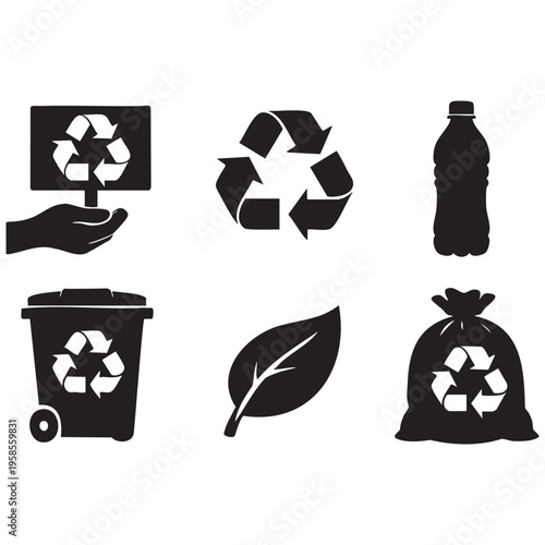 Black silhouette for recycling and environmental care recycle symbol sign waste