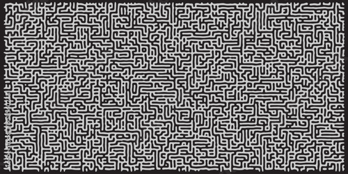 Complex Black and White Maze Pattern Filling the Entire Frame, Intricate Labyrinth Structure, Problem Solving