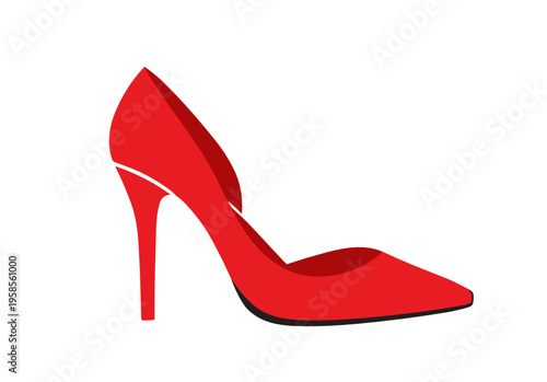 Elegant red high heel pump in sleek fashion style. Chic footwear vector for boutique branding, shopping ads, ecommerce catalogs, party themes and luxury design.