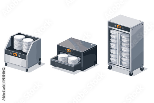 Commercial kitchen equipment for dishwashing and storage of plates
