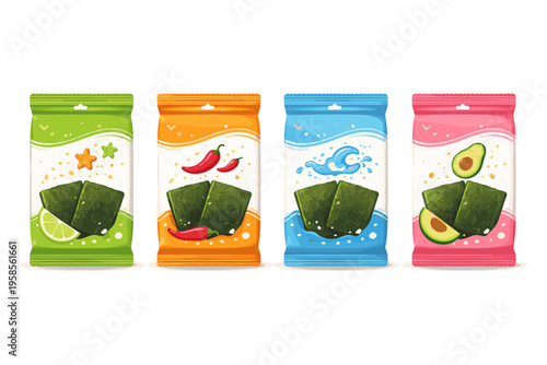 Assortment of four seaweed snack packs with different flavors and ingredients