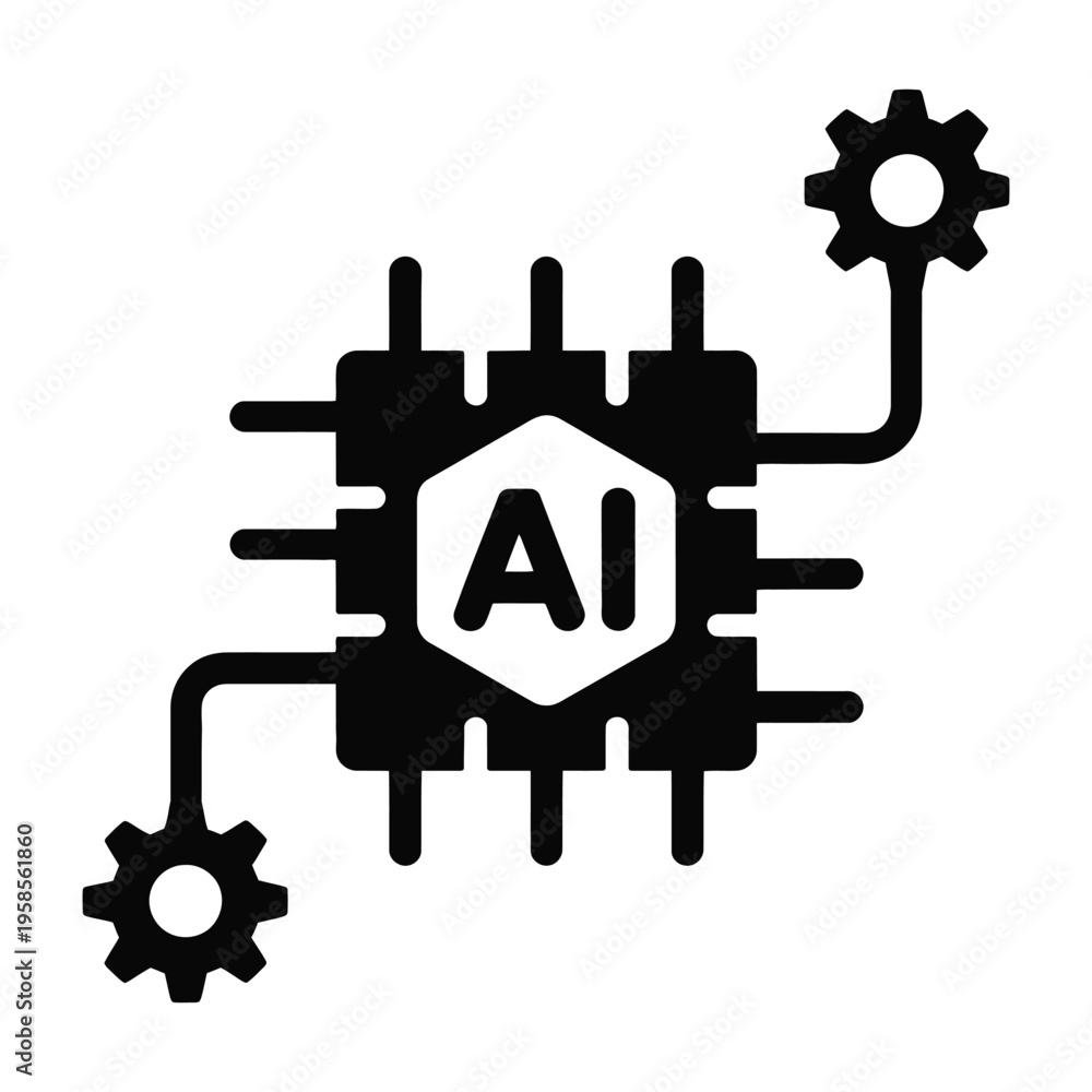 Obraz premium AI chip filled style icon, solid vector illustration for machine learning, semiconductor technology and modern computing systems.