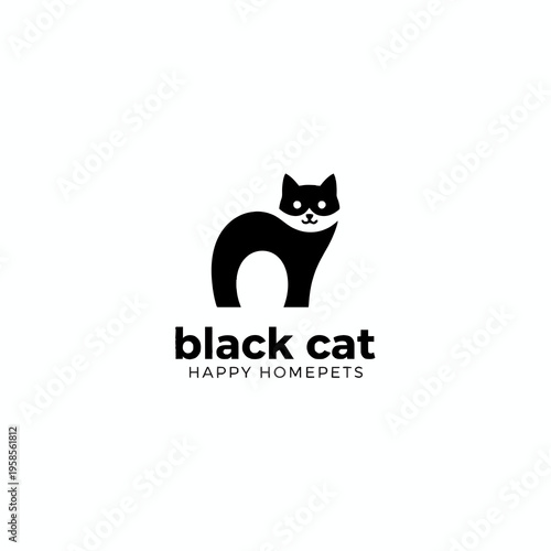 Black cat silhouette logo with pet brand typography