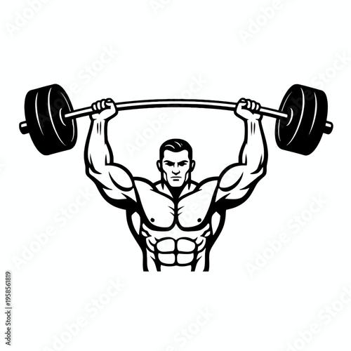 Weightlifter Lifting Barbell Overhead Vector Illustration