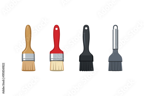 Collection of four different paint and basting brushes with various handles
