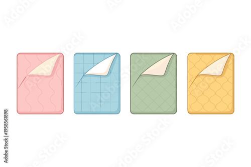 Four colorful blankets with different patterns and textures displayed side by side