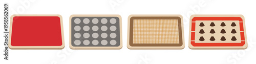 Collection of baking sheets and trays for various culinary preparations