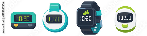 Collection of modern digital fitness trackers and smartwatches displayed together