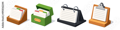 Collection of four different card filing and note-taking organizers