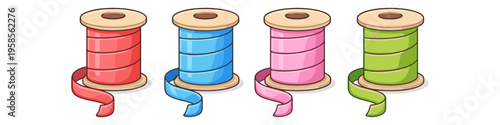 Four colorful spools of ribbon for crafts and decorations