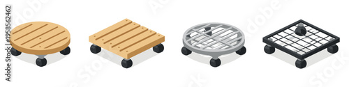 Four different plant stands with wheels for easy mobility and placement