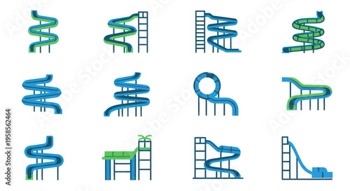 Water Park Slides Collection - Fun Summer Recreation Icons