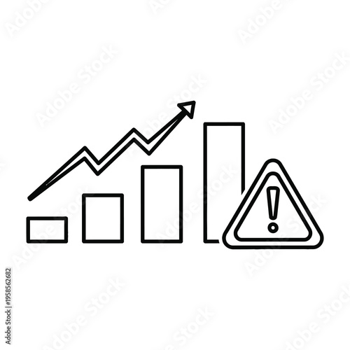 Growing bar graph with warning sign indicating caution in rising trends and statistical data analysis