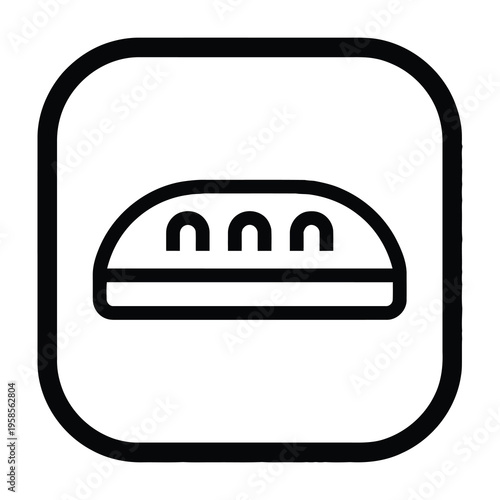 Simple black and white illustration of a taco in a rounded square icon symbolizing mexican cuisine and food concepts