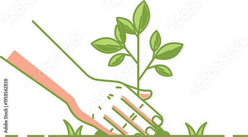 Human hand gently plants a small green tree sapling into the earth, symbolizing growth, care, and environmental protection.