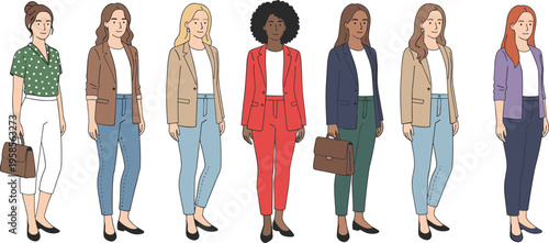 Diverse group of professional business people sitting together for panel discussion meeting corporate seminar and teamwork concept flat line art vector illustration