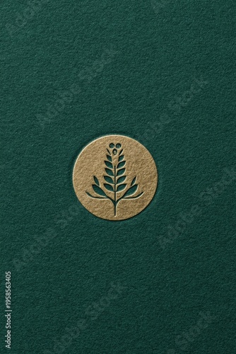 Elegant embossed logo of a plant on a dark green textured background, suitable for branding