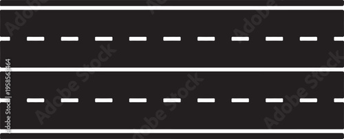 Black asphalt highway road with white lane markings on gray background, transportation infrastructure.