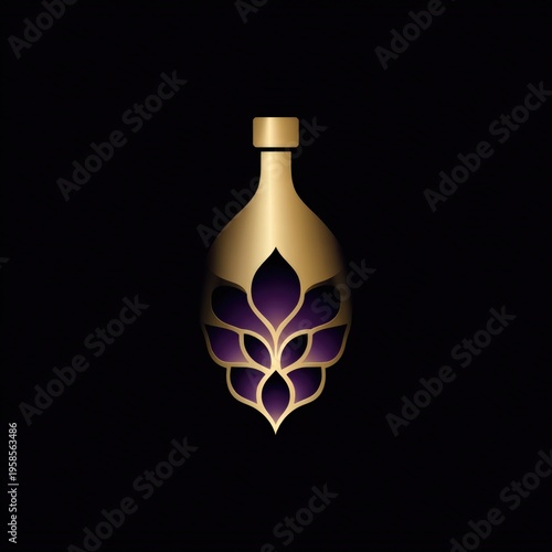 Elegant golden bottle silhouette with intricate floral design on a black background