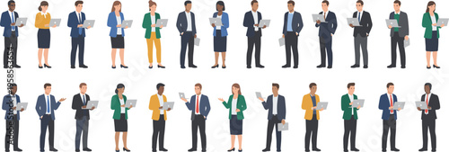 Diverse group of professional business people with suitcases and luggage for corporate travel international business trip tourism and commuter lifestyle flat vector illustration