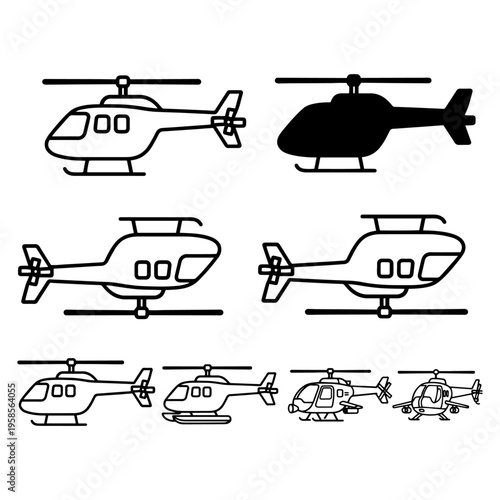 Modern military and civilian helicopter aircraft silhouettes collection