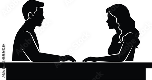 Couple conversation silhouette relationship discussion conflict communication people black vector illustration isolated modern lifestyle design emotional interaction concept