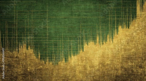 Abstract green and gold textured background with a dynamic wave pattern for artistic use