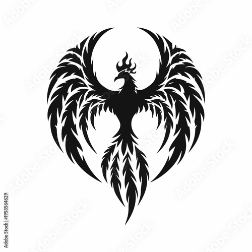 Stylized Phoenix Bird Silhouette, Mythical Firebird Rising Vector Illustration