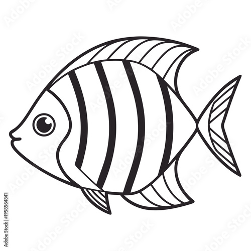 Black and white illustration of a striped fish