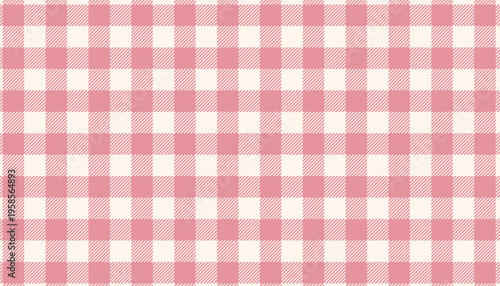 Pink gingham seamless pattern vector. Classic checkered tablecloth texture in soft pastel colors. Traditional picnic plaid background for nursery design, scrapbooking and textile prints.