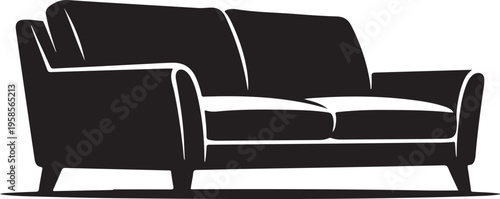 Black silhouette of a modern two-seater sofa with white outline on a plain background