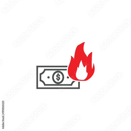 vector outline design of burning money symbol of capital, promotion costs etc.