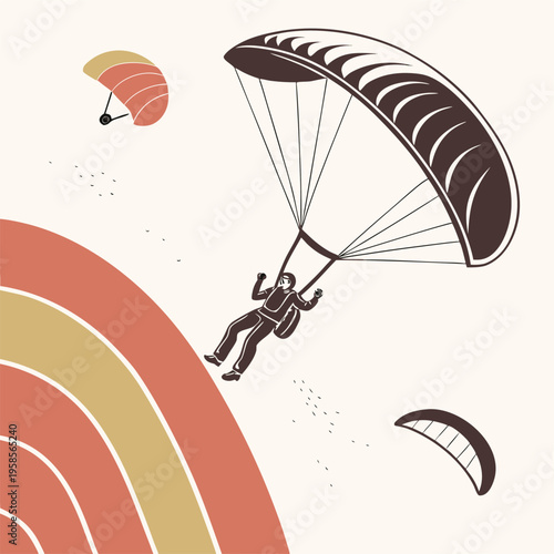 Vector illustration of paraglider icons and symbols